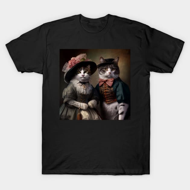 Cat Couple in Victorian Costume T-Shirt by kansaikate